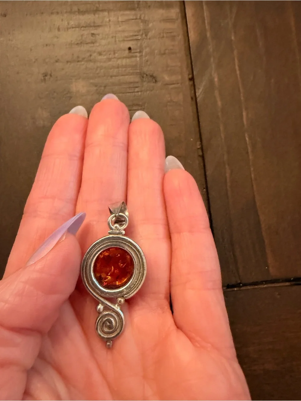 Amber and Silver Spiral Pendant - Women Jewelry